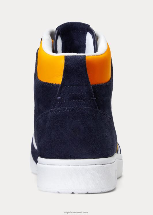 Ralph Lauren mehed õukonnanahast-seemisnahast kõrged tossud PR0V1987 tumesinine/valge/kollane