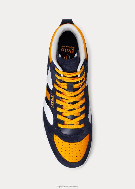 Ralph Lauren mehed õukonnanahast-seemisnahast kõrged tossud PR0V1987 tumesinine/valge/kollane