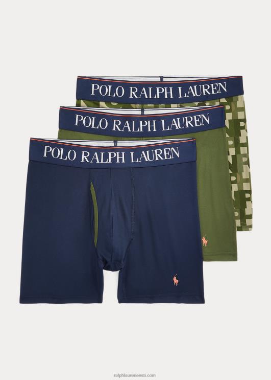 Ralph Lauren mehed 4d-flex mikrofiibrist bokserid, 3-pakk PR0V365 tumesinine/roheline/monogrammtrükk