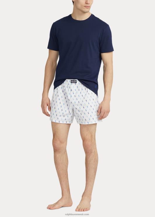 Ralph Lauren mehed puuvillane crewneck & allover pony boxer komplekt PR0V634 valge/sinine riviera merevägi
