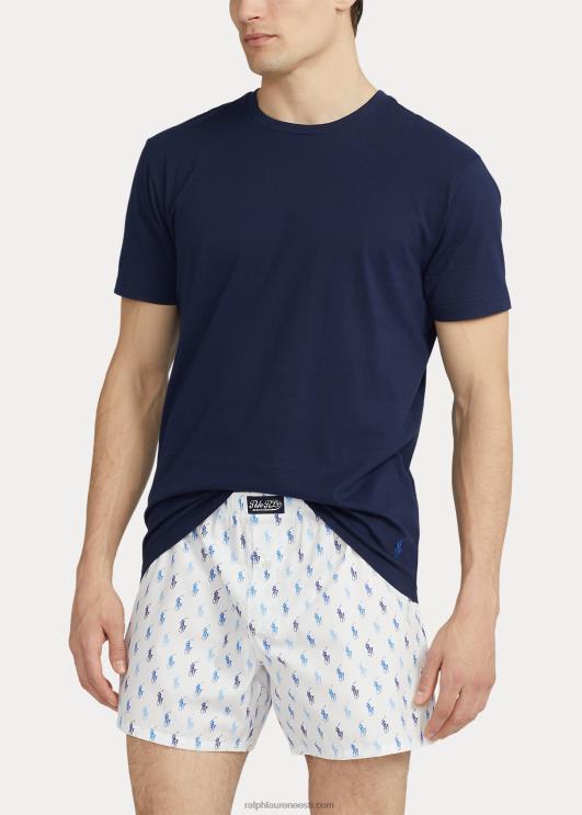 Ralph Lauren mehed puuvillane crewneck & allover pony boxer komplekt PR0V634 valge/sinine riviera merevägi