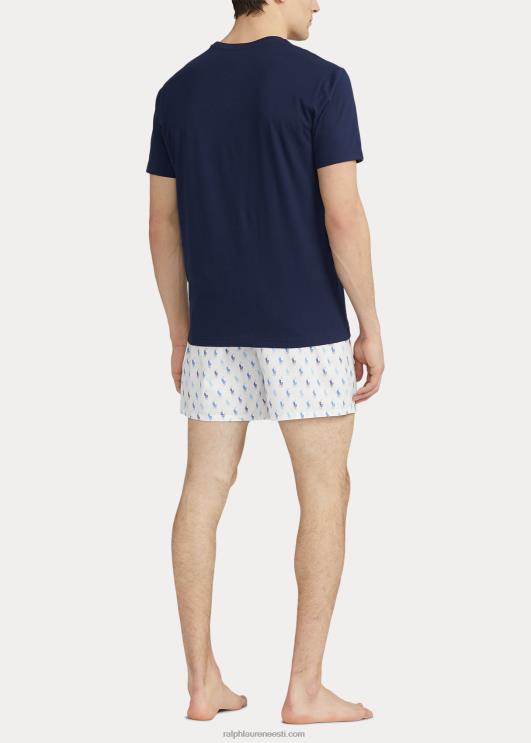 Ralph Lauren mehed puuvillane crewneck & allover pony boxer komplekt PR0V634 valge/sinine riviera merevägi