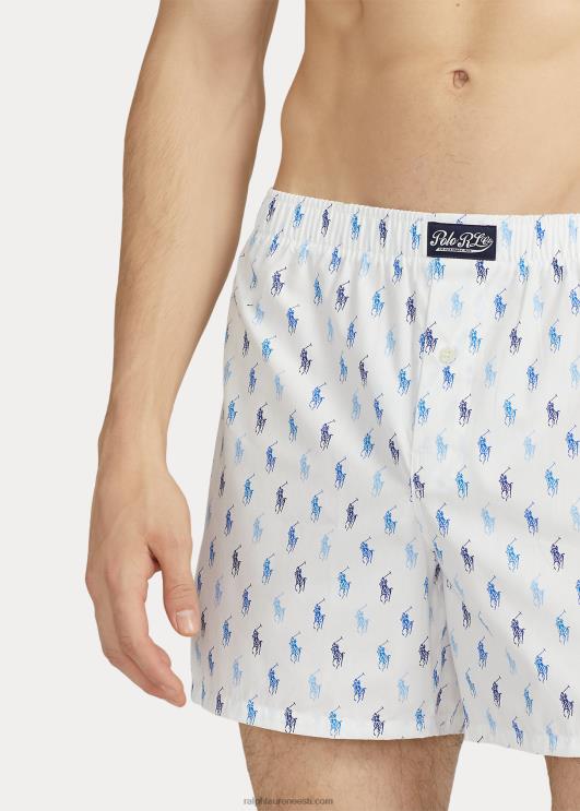 Ralph Lauren mehed puuvillane crewneck & allover pony boxer komplekt PR0V634 valge/sinine riviera merevägi