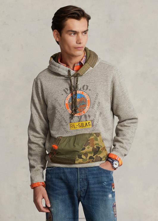 Ralph Lauren mehed fliisist graafiline kapuuts PR0V133 tume vintage kanarbiku mergel