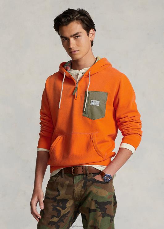 Ralph Lauren mehed fliisist veerandtõmblukuga kapuuts PR0V8673 purjekas oranž