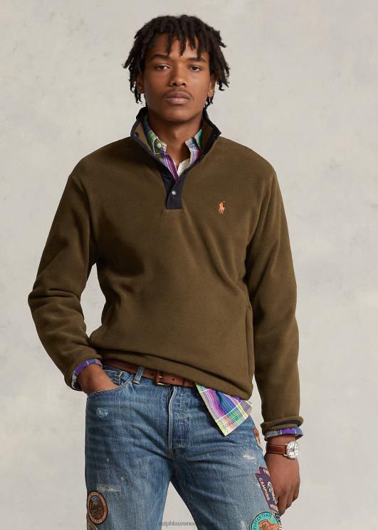 Ralph Lauren mehed harjatud fliisist mockneck pullover PR0V8665 varikatuse oliiv