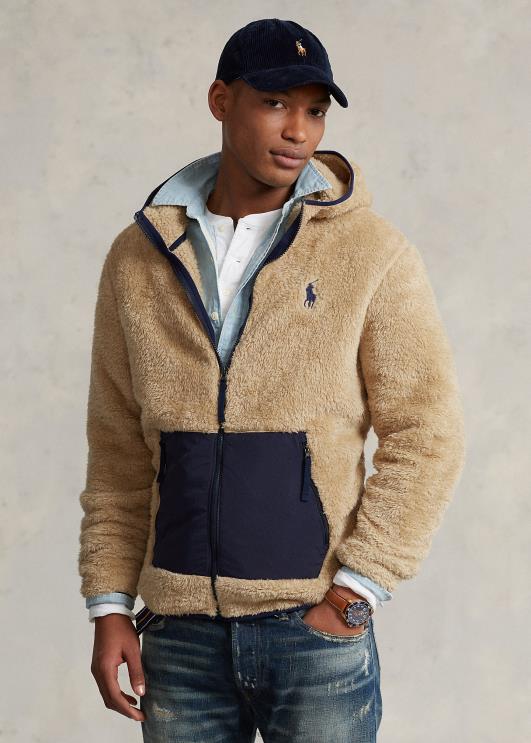 Ralph Lauren mehed kuhjaga fliisist täistõmblukuga kapuuts PR0V1184 liivadüün/newporti merevägi