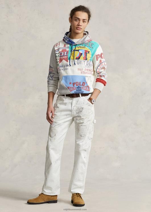 Ralph Lauren mehed lapitehnikas fliisist graafiline kapuuts PR0V8499 tekipesu valge multi