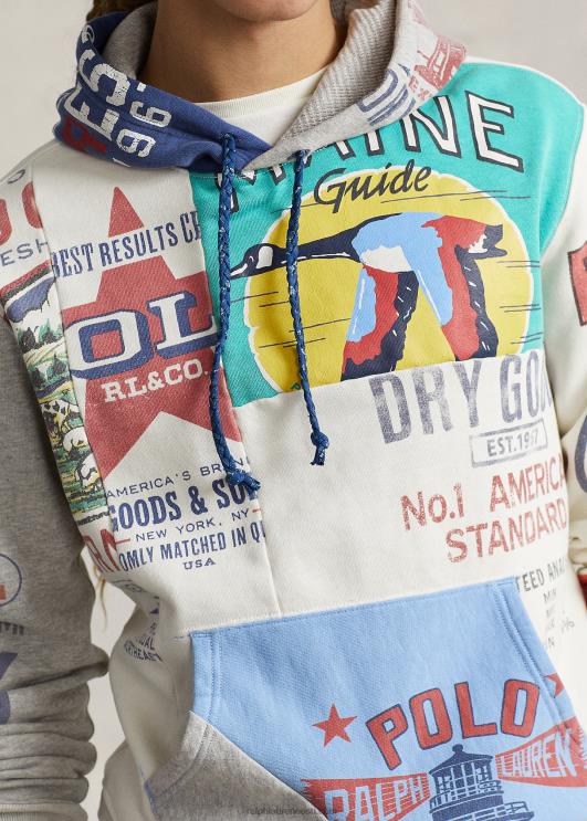 Ralph Lauren mehed lapitehnikas fliisist graafiline kapuuts PR0V8499 tekipesu valge multi