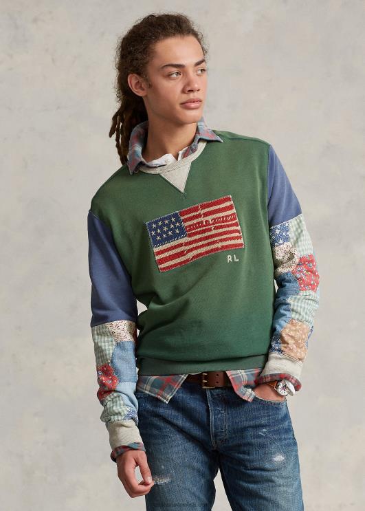 Ralph Lauren mehed lipp lapitehnikas varrukatega fliisist dressipluus PR0V8491 verano roheline