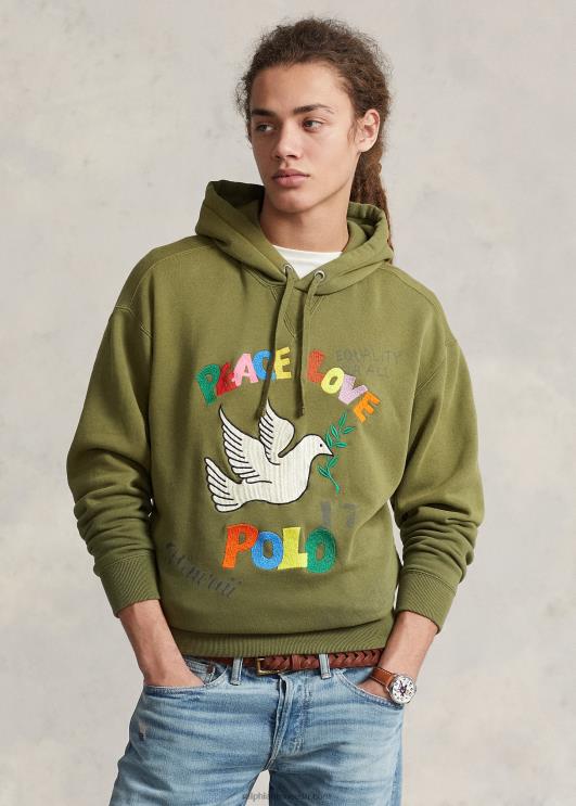 Ralph Lauren mehed tikitud graafiline fliisist kapuuts PR0V554 tume salvei