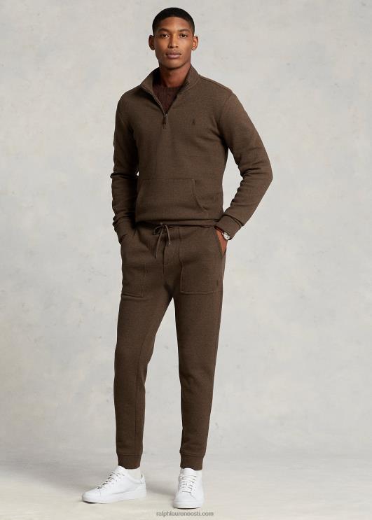 Ralph Lauren mehed topeltkootud võrgust veerandtõmblukuga pullover PR0V1065 muskaatpähkel pruun kanarbik