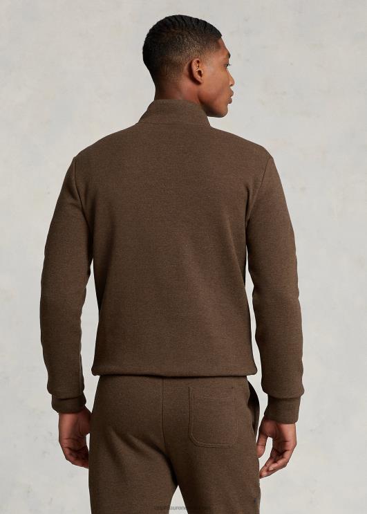 Ralph Lauren mehed topeltkootud võrgust veerandtõmblukuga pullover PR0V1065 muskaatpähkel pruun kanarbik