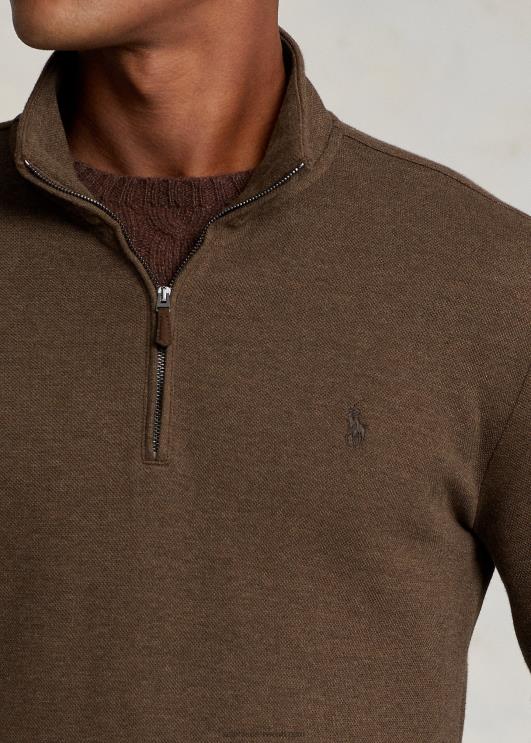 Ralph Lauren mehed topeltkootud võrgust veerandtõmblukuga pullover PR0V1065 muskaatpähkel pruun kanarbik