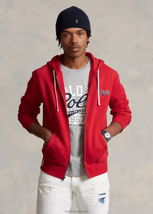 Ralph Lauren mehed virnastatud logoga fliisist täistõmblukuga kapuuts PR0V8629 Rl 2000 punane