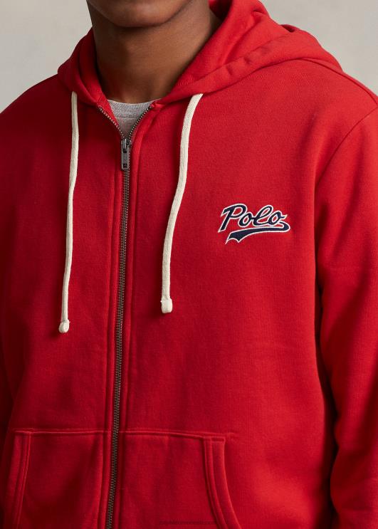 Ralph Lauren mehed virnastatud logoga fliisist täistõmblukuga kapuuts PR0V8629 Rl 2000 punane