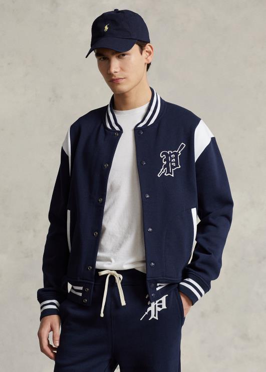 Ralph Lauren mehed fliisist letterman jakk PR0V1059 ristlus mereväe/valge