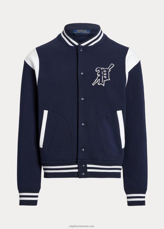 Ralph Lauren mehed fliisist letterman jakk PR0V1059 ristlus mereväe/valge