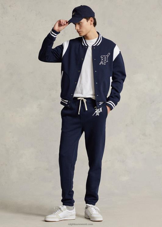 Ralph Lauren mehed fliisist letterman jakk PR0V1059 ristlus mereväe/valge