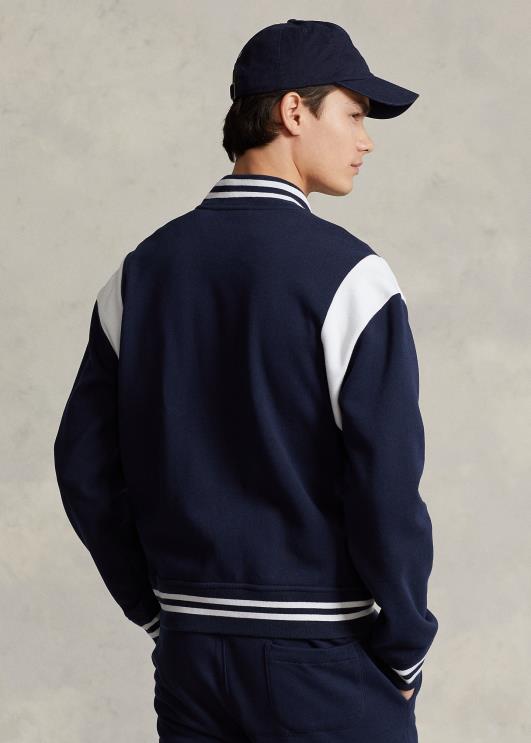 Ralph Lauren mehed fliisist letterman jakk PR0V1059 ristlus mereväe/valge