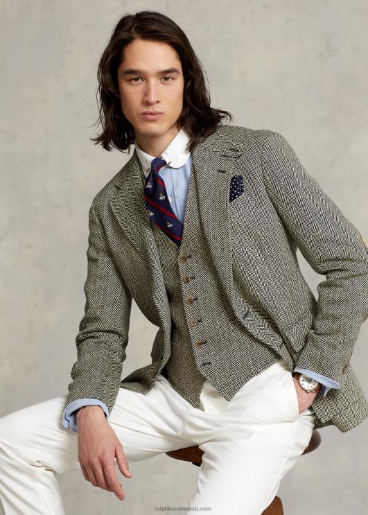 Ralph Lauren mehed rl67 linasest kalasabast jakk PR0V1092 must ja kreemjas