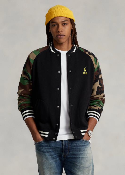 Ralph Lauren mehed varrukatega fliisist pesapallijakk PR0V102 must multi