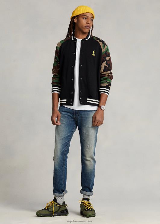 Ralph Lauren mehed varrukatega fliisist pesapallijakk PR0V102 must multi