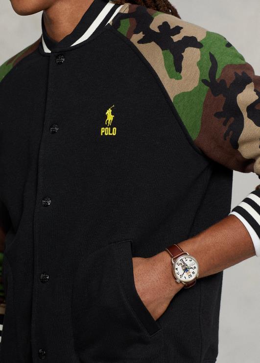 Ralph Lauren mehed varrukatega fliisist pesapallijakk PR0V102 must multi