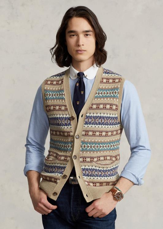 Ralph Lauren mehed fair isle nööbist eesmine kampsunvest PR0V758 tan multi