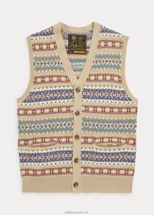 Ralph Lauren mehed fair isle nööbist eesmine kampsunvest PR0V758 tan multi