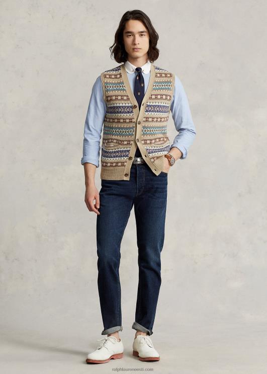 Ralph Lauren mehed fair isle nööbist eesmine kampsunvest PR0V758 tan multi