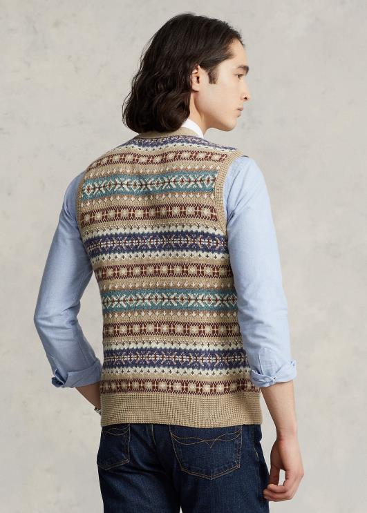 Ralph Lauren mehed fair isle nööbist eesmine kampsunvest PR0V758 tan multi