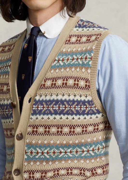 Ralph Lauren mehed fair isle nööbist eesmine kampsunvest PR0V758 tan multi