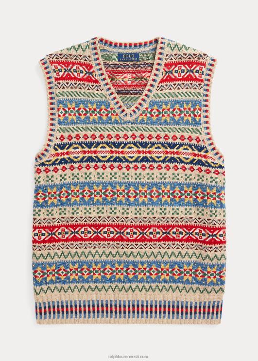 Ralph Lauren mehed fair isle puuvillane-linane kampsun vest PR0V8464 tan multi