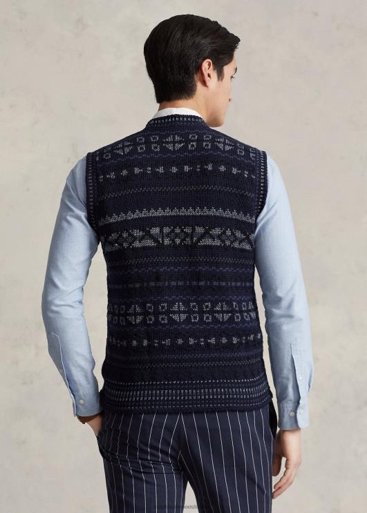 Ralph Lauren mehed fair isle puuvillasegu kampsun vest PR0V1029 mereväe kombinatsioon