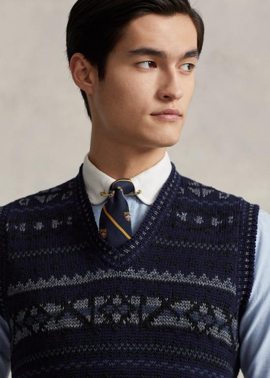Ralph Lauren mehed fair isle puuvillasegu kampsun vest PR0V1029 mereväe kombinatsioon