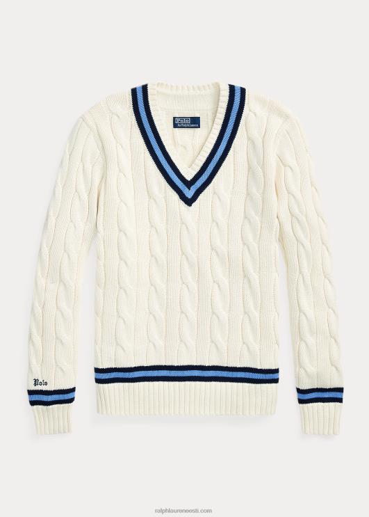 Ralph Lauren mehed ikooniline kriketi kampsun PR0V8380 kreem merevärvi triibuga