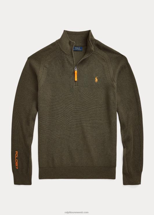 Ralph Lauren mehed jõudlus veerandtõmblukuga kampsun PR0V8589 varikatus oliivikanarbik