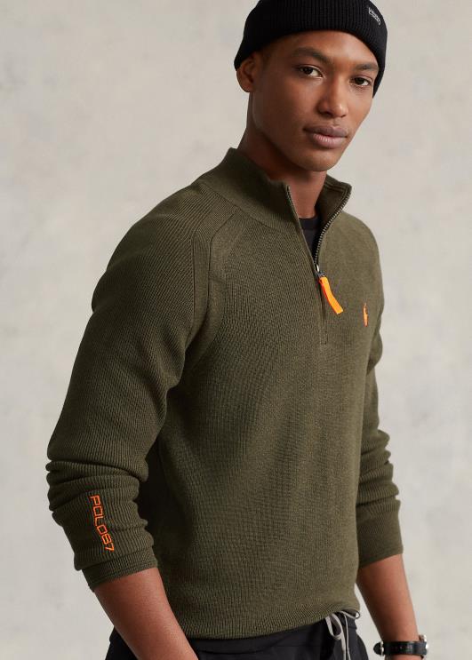 Ralph Lauren mehed jõudlus veerandtõmblukuga kampsun PR0V8589 varikatus oliivikanarbik