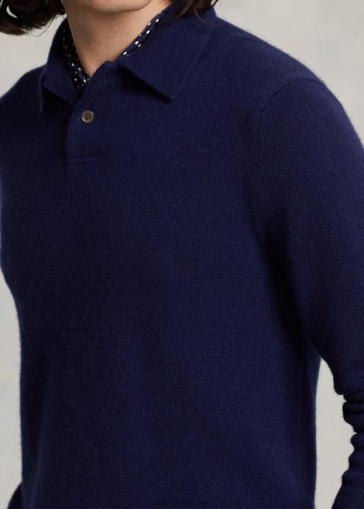 Ralph Lauren mehed kašmiirist polo-kraega kampsun PR0V139 hele merevägi