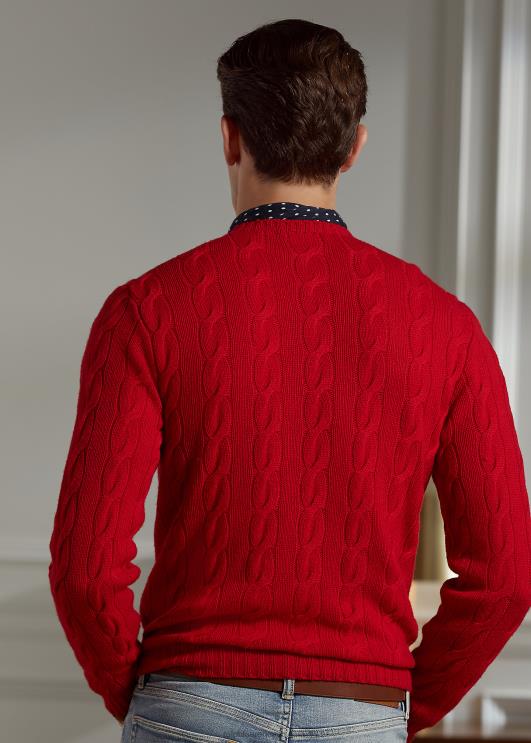 Ralph Lauren mehed kaabliga kootud kašmiirist kampsun PR0V69 klassikaline punane