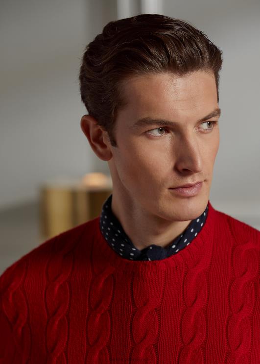 Ralph Lauren mehed kaabliga kootud kašmiirist kampsun PR0V69 klassikaline punane