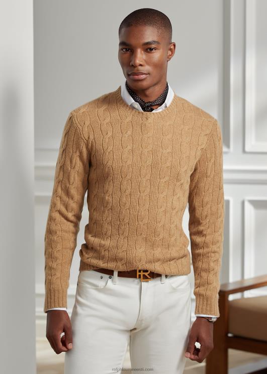 Ralph Lauren mehed kaabliga kootud kašmiirist kampsun PR0V70 kaameli melange