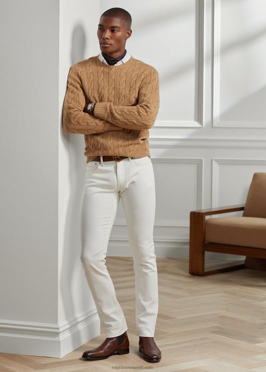 Ralph Lauren mehed kaabliga kootud kašmiirist kampsun PR0V70 kaameli melange