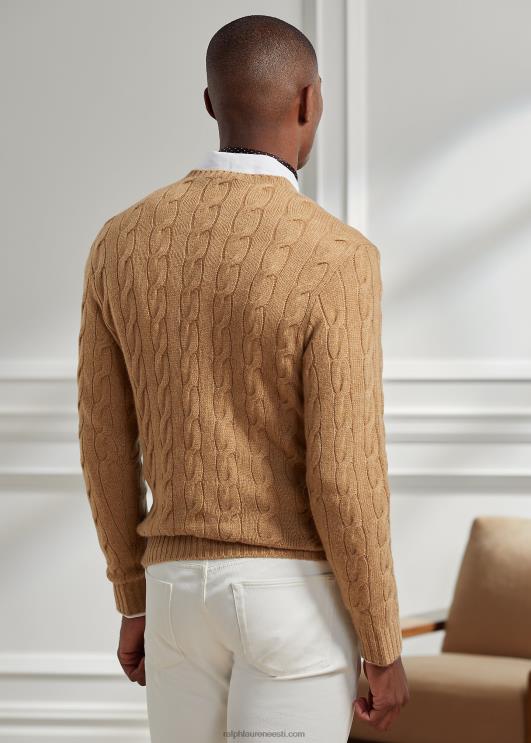 Ralph Lauren mehed kaabliga kootud kašmiirist kampsun PR0V70 kaameli melange