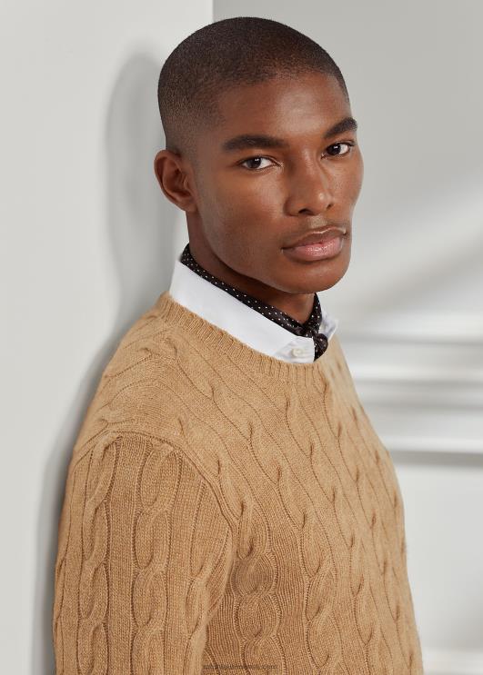 Ralph Lauren mehed kaabliga kootud kašmiirist kampsun PR0V70 kaameli melange