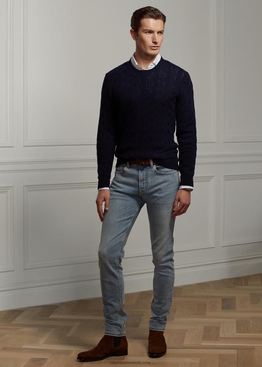 Ralph Lauren mehed kaabliga kootud kašmiirist kampsun PR0V72 klassikaline esimehe merevägi