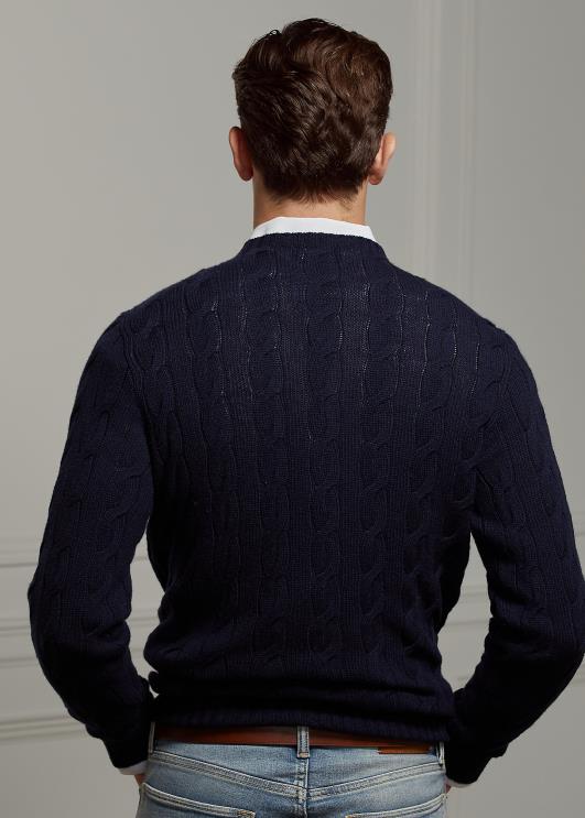 Ralph Lauren mehed kaabliga kootud kašmiirist kampsun PR0V72 klassikaline esimehe merevägi