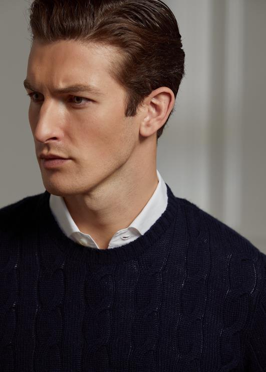 Ralph Lauren mehed kaabliga kootud kašmiirist kampsun PR0V72 klassikaline esimehe merevägi