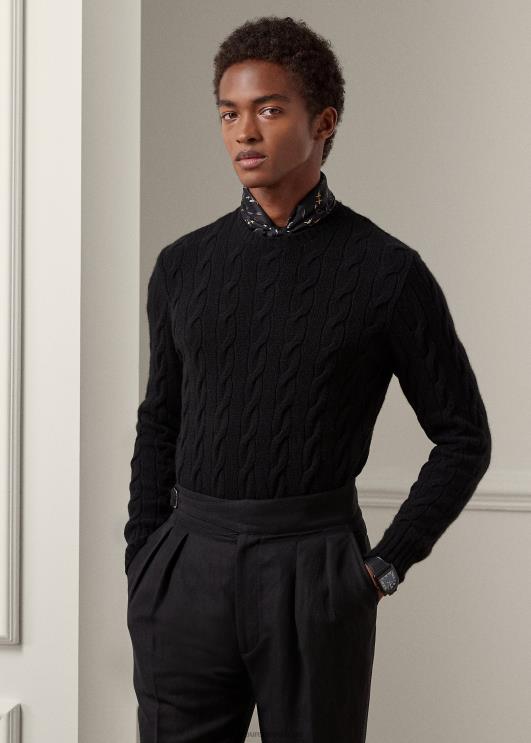 Ralph Lauren mehed kaabliga kootud kašmiirist kampsun PR0V73 klassikaline must